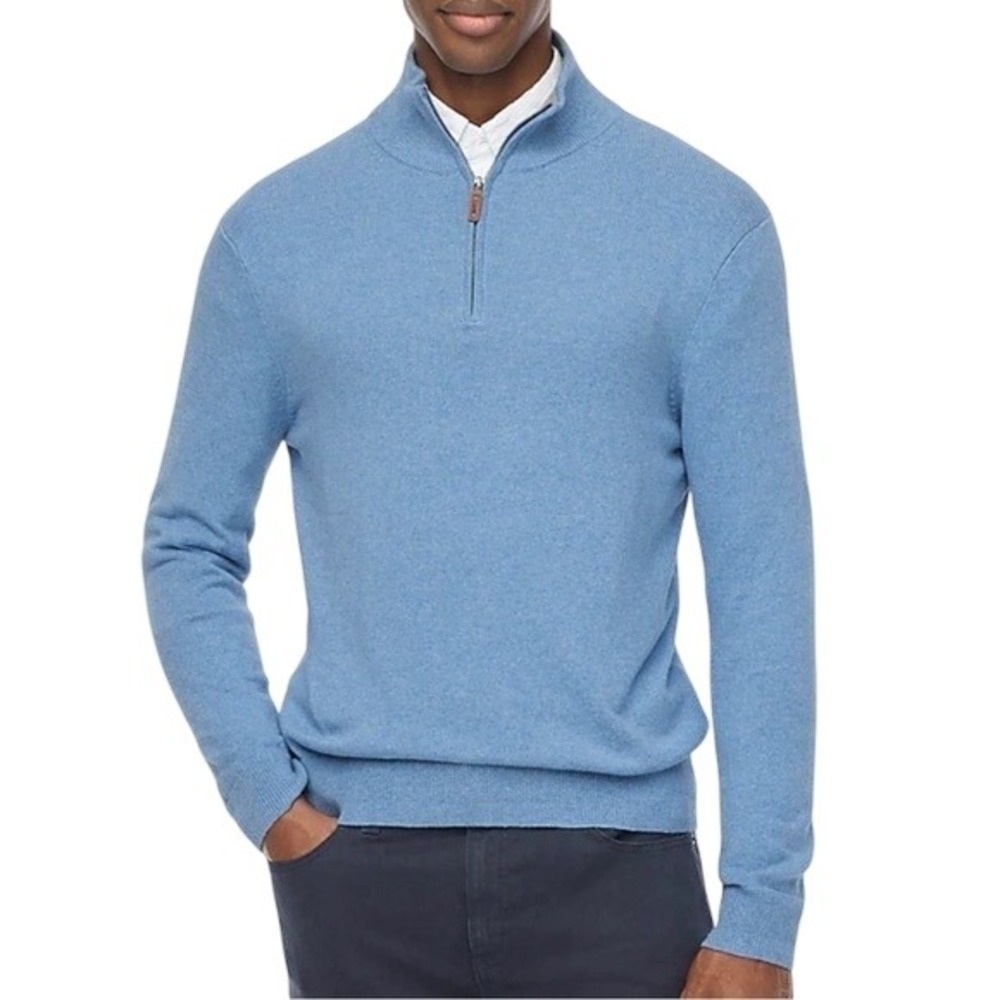 J.Crew‎ Quarter Zip Sweater XXL Blue 100% Cotton Pullover Casual Classic